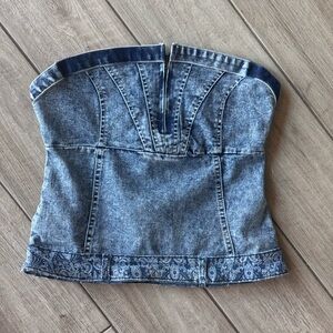 Strapless Denim Bustier Crop Top - Light Blue